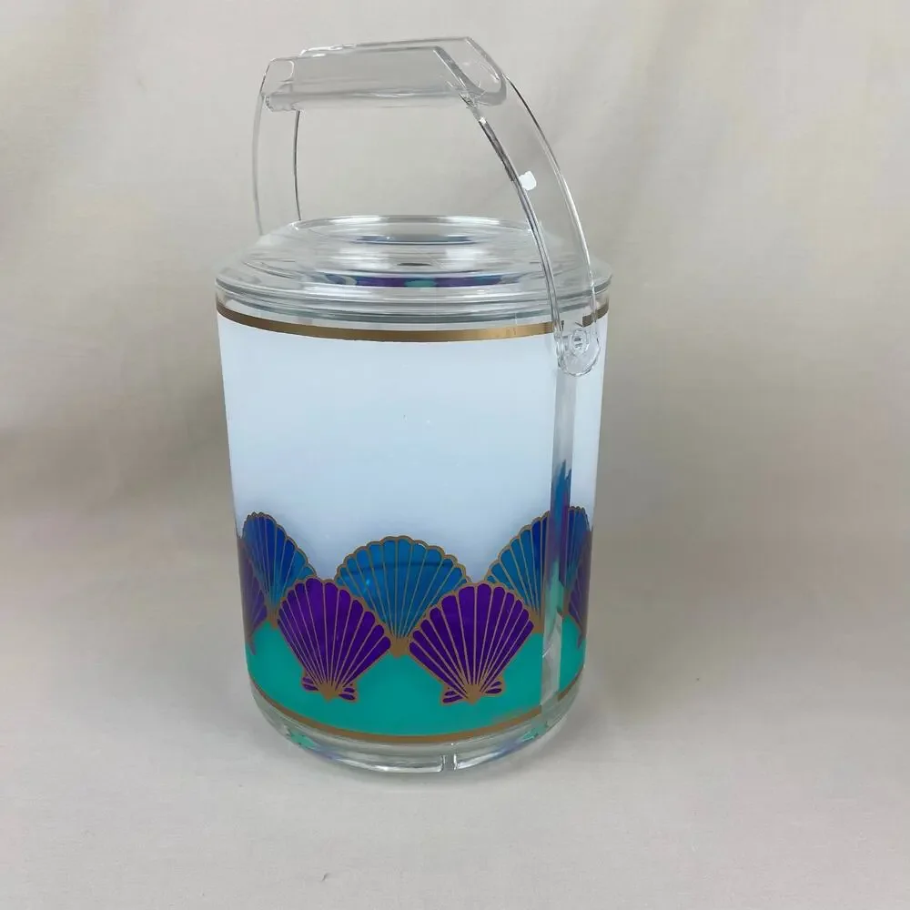 Vintage Culver USA Teal Purple Blue Seashell Bar Set Tray Pitcher Ice Bucket